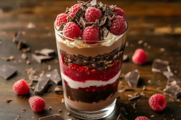 Eine Auswahl an Himbeer Desserts im Glas mit frischen Himbeeren, cremigen Schichten und dekorativen Toppings, perfekt für jeden Anlass.