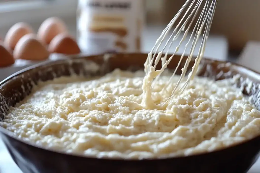 Zubereitung der Teigmasse für Low-Carb-Waffeln mit Kokosmehl und Eiern