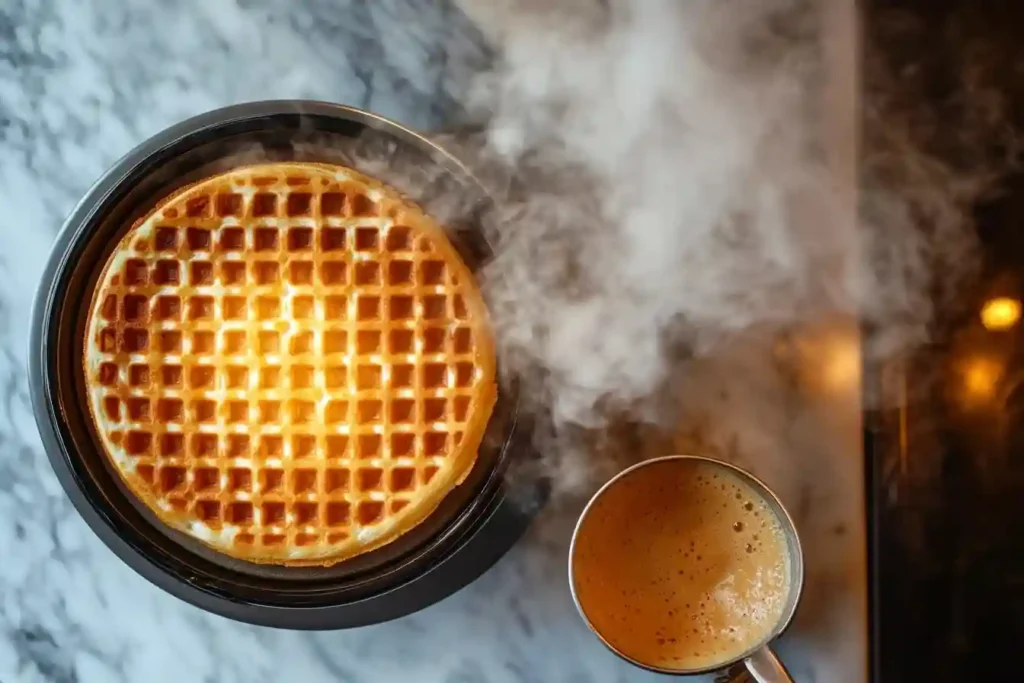 Low-Carb-Waffeln werden im Waffeleisen gebacken – goldbraun und knusprig