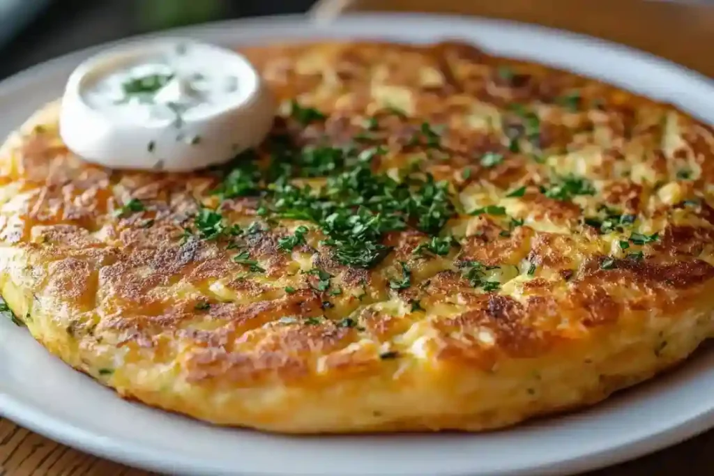 Fertige Zucchini-Möhren-Puffer mit sichtbaren Gemüsestückchen