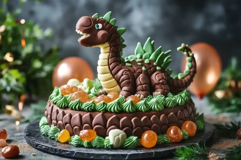 Fertig dekorierter Dino-Kuchen mit preiswürdigem Design für kleine Dinosaurier-Fans