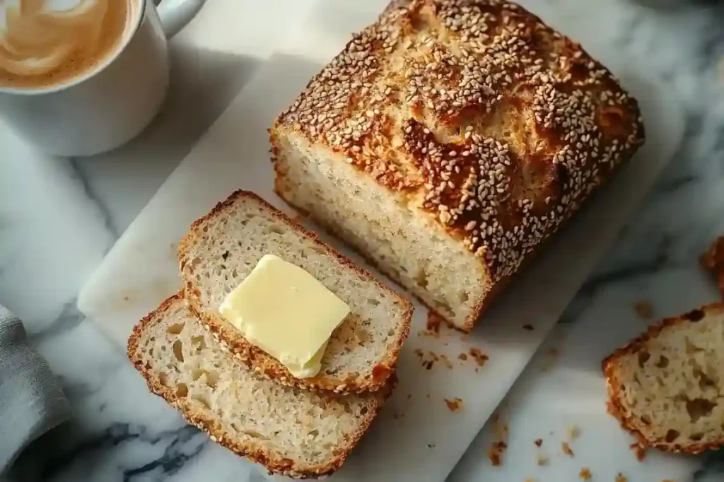 Geschnittenes Keto Brot auf einem Marmorblock