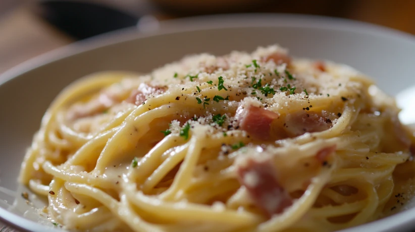 7 Spaghetti Soßen Rezepte: Eine Schüssel mit dampfenden Spaghetti, übergossen mit einer reichhaltigen Tomaten-Bolognese-Soße, garniert mit frischem Basilikum und geriebenem Parmesan