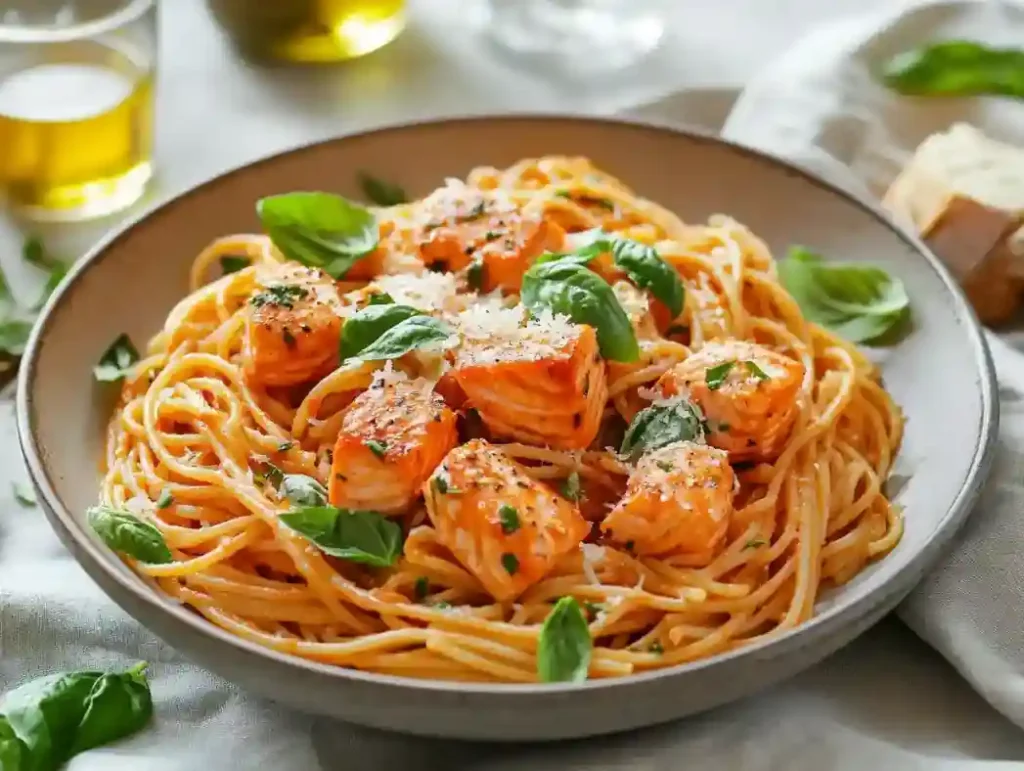 Italienische Nudeln mit Tomatensauce und Lachs – eine cremige Köstlichkeit