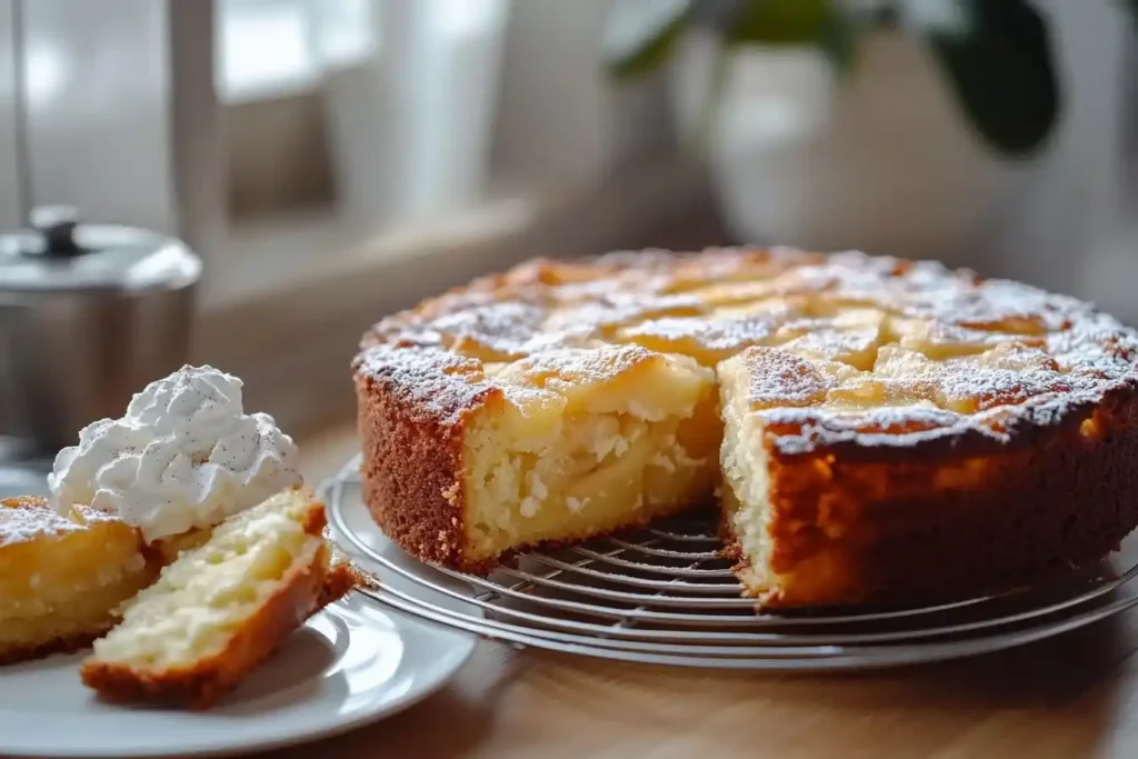 Servierfertiger Schneller Apfelkuchen mit cremiger Vanillesauce und Apfelstückchen